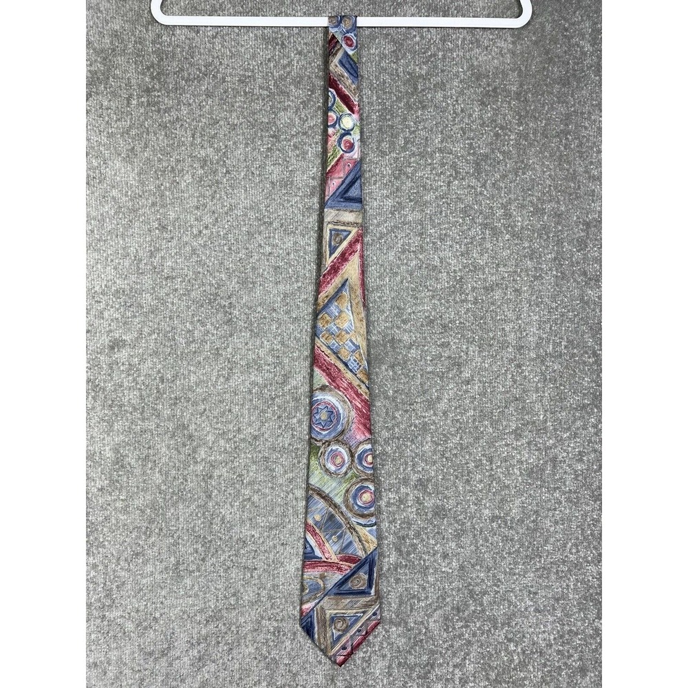 Johnny Carson Abstract Watercolor Geometric Polyester Mens‎ Pointed Tie USA Made